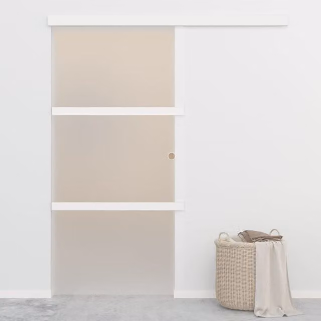 Berkfield Home Sliding Door with Soft Stops ESG Glass and Aluminium, Silver, W: 90 cm, H: 205 cm
