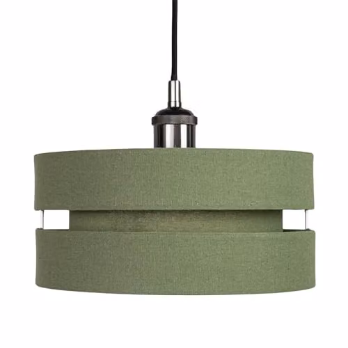 Happy Homewares Modern Green Linen Fabric Triple Tier Cylinder Ceiling Pendant Light Shade, Diameter: 26 cm