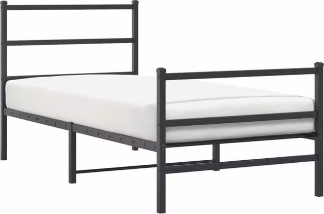 Berkfield Home Metal Bed Frame with Footboard in Black, W/D/H: 90 x 190 cm