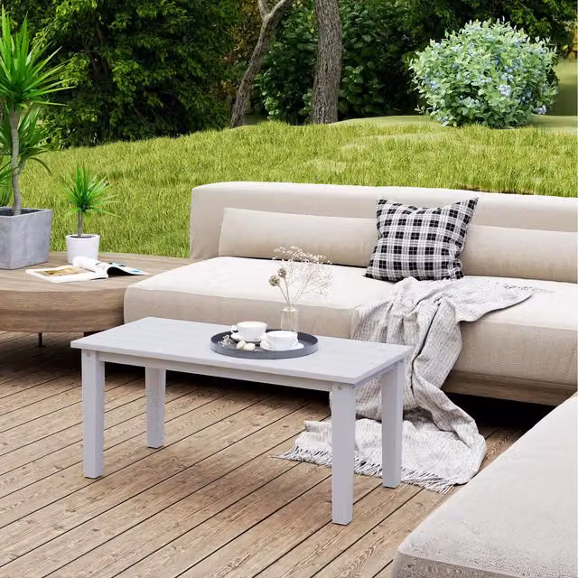 Outsunny Slatted Rectangle Garden Coffee Table in White