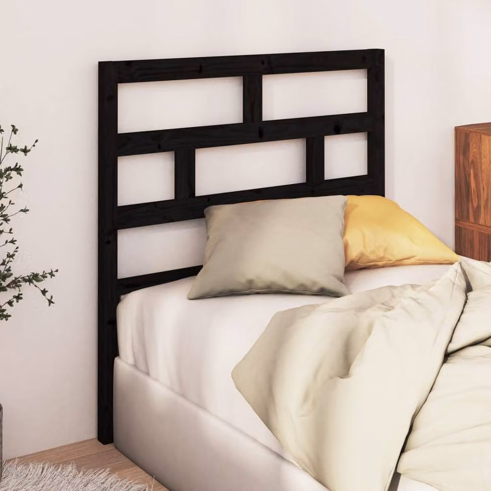 Berkfield Home Black Solid Pine Wood Bed Headboard, W/D/H: 106 x 4 x 100 cm – 2