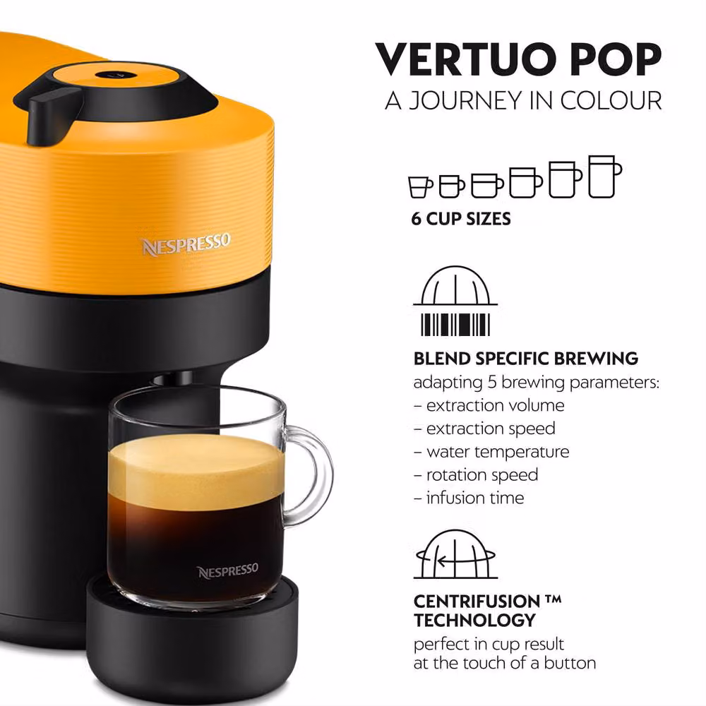Nespresso Vertuo Pop Capsule Recognition Coffee Machine, Yellow – 2