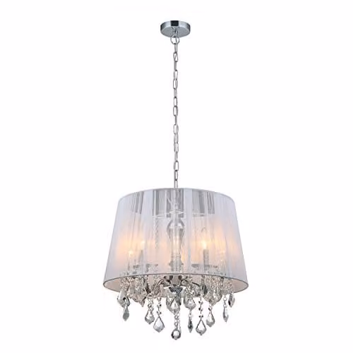 Netlighting Hanging Pendant Light in Chrome and White with 5 Fabric Shades and E14 Bulbs
