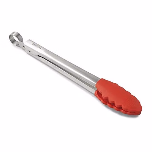 Zeal Red Silicone and Stainless Steel Non-Stick Cooking Tongs, 26cm