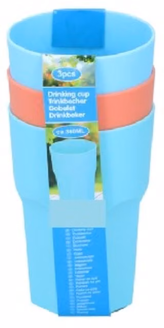 UMKY Stackable Plastic Camping Cup Set, 3 Pieces, Multicolour
