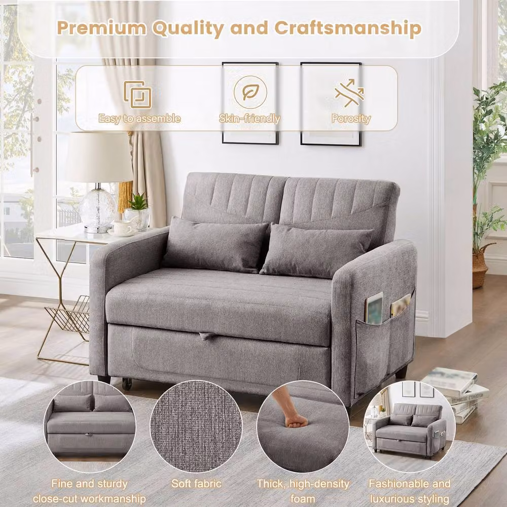 Rolipo Two Seater Pull Out Sofa Bed in Dark Grey with Fabric Upholstery and Foam Padding, W/D/H: 140 x 200 cm – 2