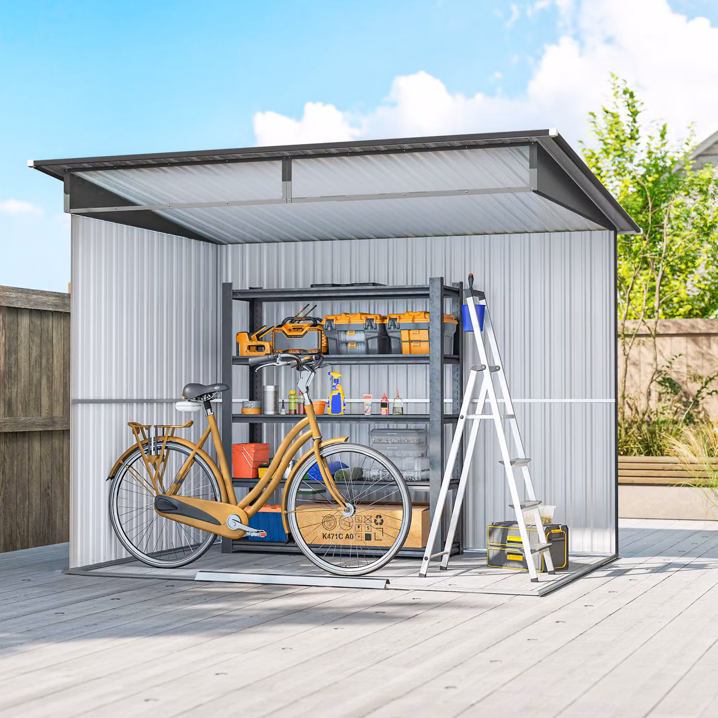 Outsunny Metal Garden Storage Shed with Double Doors and Top Window, Light Grey – 7