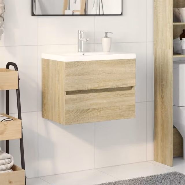 Berkfield Home 2 Piece Modern Bathroom Furniture Set in Brown with Ceramic and Engineered Wood
