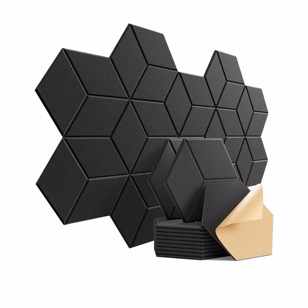 Nordara 12X Black Self-Adhesive Geometric Hexagon Acoustic Felt Tiles – 2