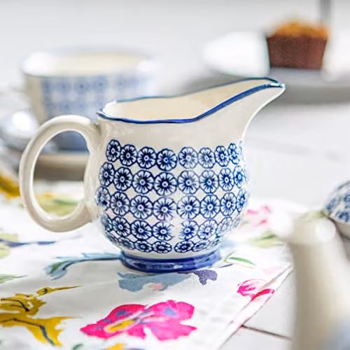 Nicola Spring Hand-Printed Floral Ceramic Milk Jugs, Blue, 300ml, Pack of 6 – 2