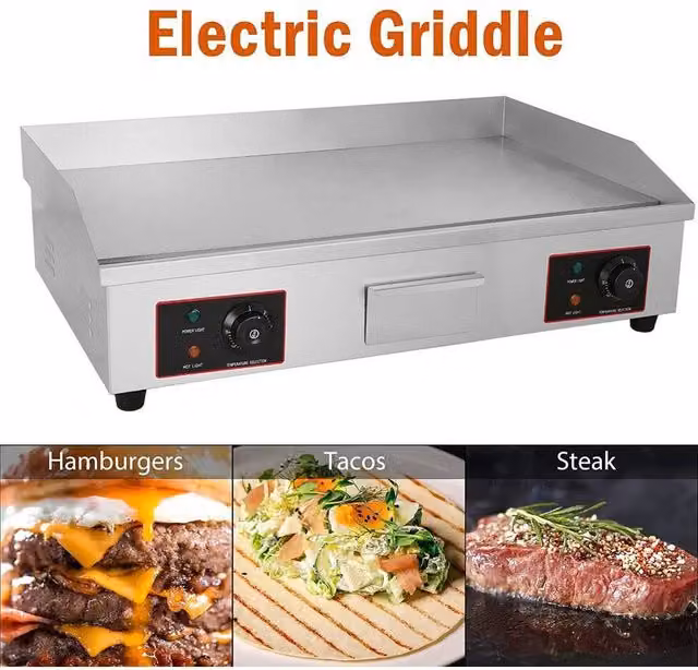 FLAVORA 4400W Electric Griddle Kitchen Hotplate BBQ in Silver, W/D/H: 73 x 40 x 40 cm