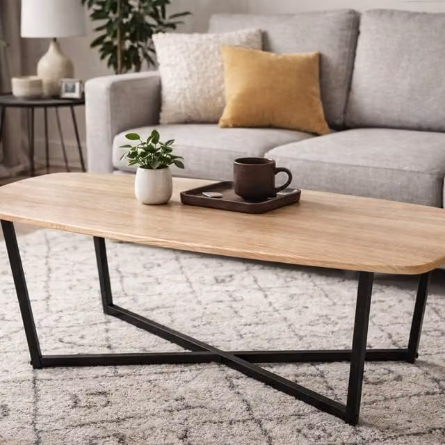 Spot On Dealz Modern Rectangular Oak Coffee Table with X-Frame Design