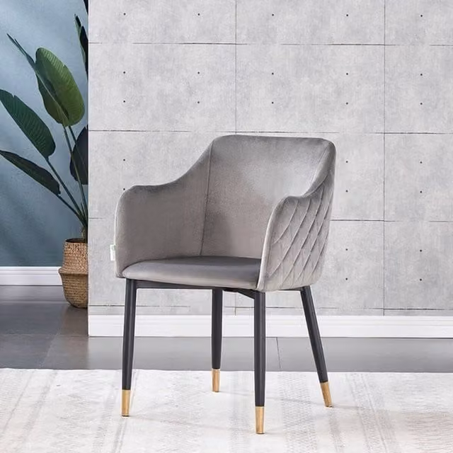Life Interiors Verona Velvet Dining Chair in Grey with Gold End Caps