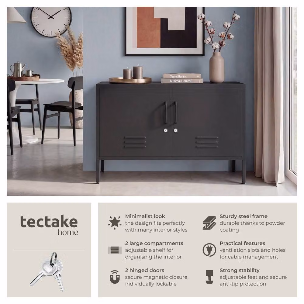 tectake Baker Sideboard in Matt Black with Magnetic Closure and Adjustable Shelf – 2