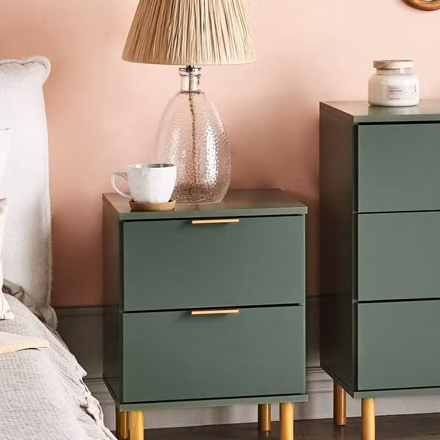 Wyld and Coco Green and Gold 2-Drawer Bedside Table Nightstand – 1