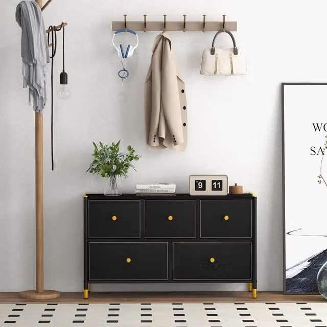 COSTWAY 2 Tier Modern Black Metal Bedroom Dresser Chest
