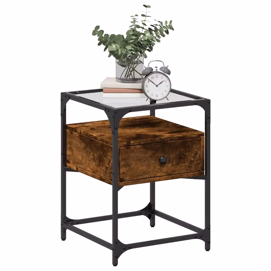 Berkfield Home Set of 2 Smoked Oak Bedside Cabinets in Brown, W/D/H: 40 x 40 x 55 cm – 3