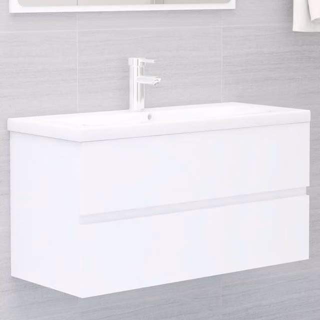 Berkfield Home Modern White Bathroom Sink Cabinet with Built-in Ceramic Basin and Internal Drawers
