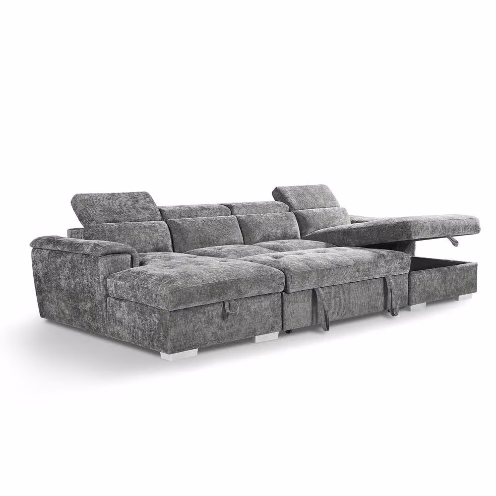 Furnishings For Less UK Grey Fabric 5 Seater U Shaped Sofa Bed with Adjustable Headrests and Storage – 2
