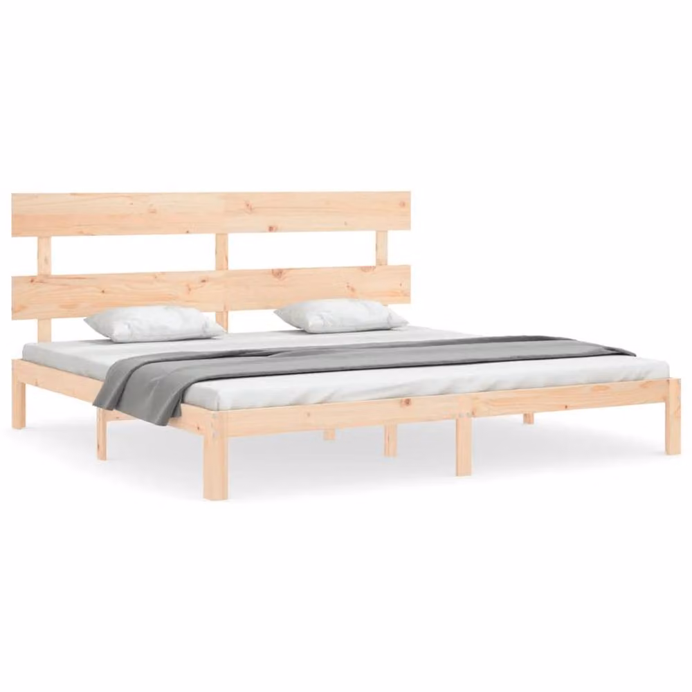 Berkfield Home Beautiful Solid Wood Bed Frame with Headboard in Beige, W/D/H: 200 x 203.5 x 81 cm – 2