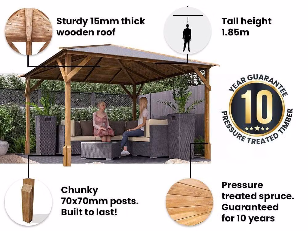 Dunster House Utopia Wooden Gazebo Kit in Brown with Louvre Wall and Black Bitumen Shingles, W: 300 cm, D: 300 cm, H: 185 cm – 3