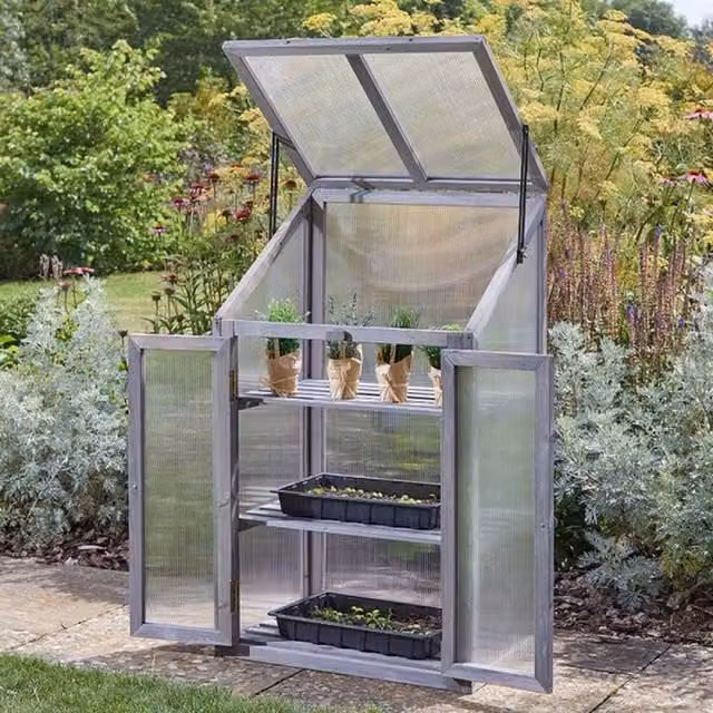 Garden Mile 3 Tier Wooden Cold Frame Greenhouse with Polycarbonate Panels in Grey