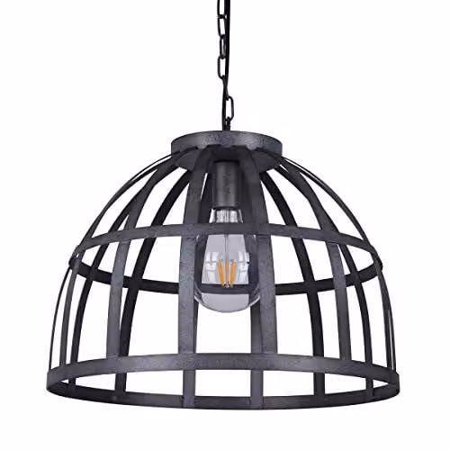 Italux Calera Industrial and Retro Hanging Pendant Light in Antique Silver, E27, Metal Dome Design
