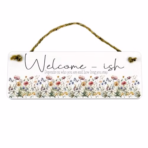 Purely Home Wildflower Meadow Welcome To My Home Wooden Wall and Door Sign, Multicolour, W: 28 cm, H: 10 cm, D: 0.5 cm
