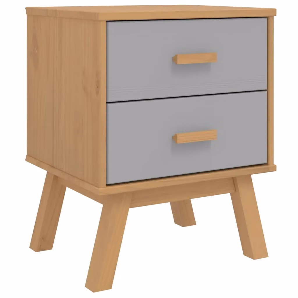 Berkfield Home Olden Bedside Cabinet in Grey and Brown Solid Pine Wood – 2