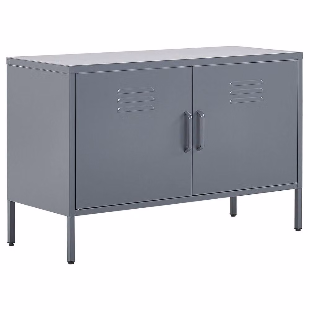 Wyld and Coco Grey Industrial Metal and Glass 2-Door Sideboard, W: 100 cm, H: 65 cm, D: 40 cm – 2