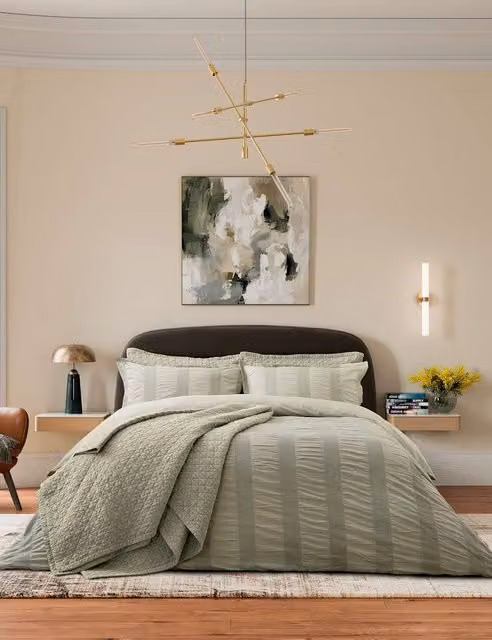 Bedeck of Belfast Pure Cotton Waffle Stripe Bedding Set with Pillowcase, Green, W: 140 cm, L: 200 cm