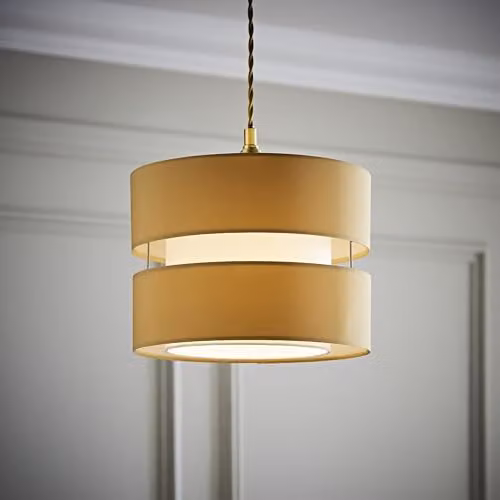 ValueLights Sophia Small 2 Tier Drum Easy Fit Ceiling Light Shade in Sand with LED Bulb, Width: 26 cm – 2