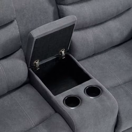 More4Homes Boston 2 Seater Manual Recliner Fabric Sofa with Home Cinema Drinks Console in Grey – 3