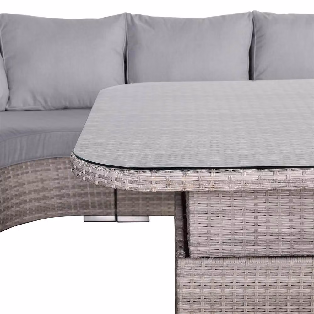 Furnishings For Less UK Round Corner Rattan Patio Sofa Set with Adjustable Table in Grey – 2