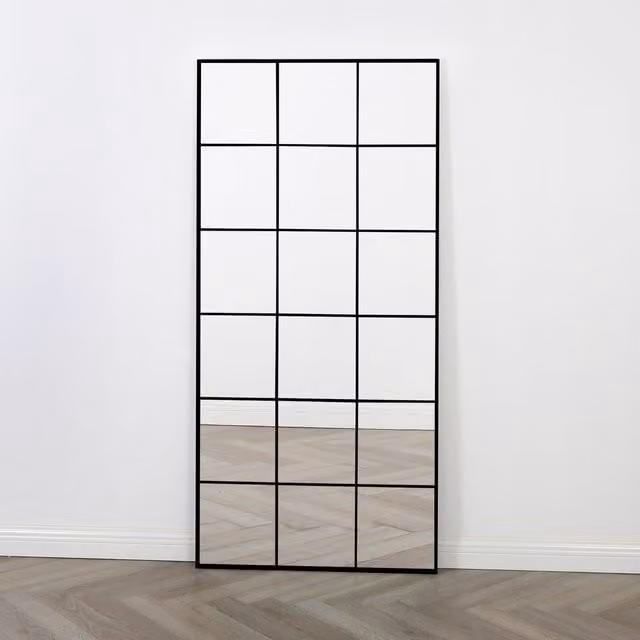 Home Garden Direct Aion Industrial Full Length Standing Mirror, Black, H 180 cm x W 90 cm