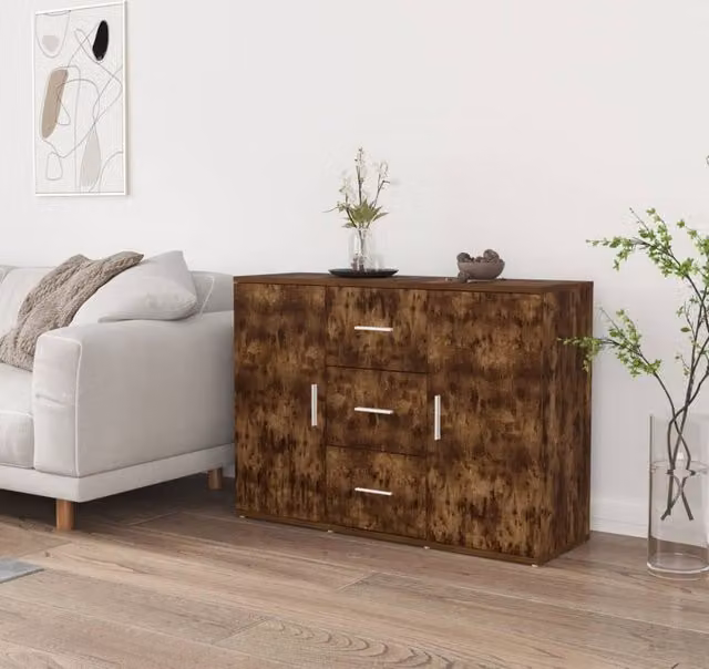 Berkfield Home Smoked Oak Sideboard in Brown, W/D/H: 91 x 29.5 x 65 cm – 1