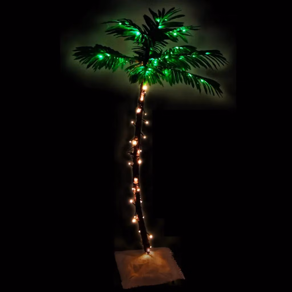 Berkfield Home LED Palm Tree with 72 Warm White LEDs, Green and Brown, Height: 120 cm – 2
