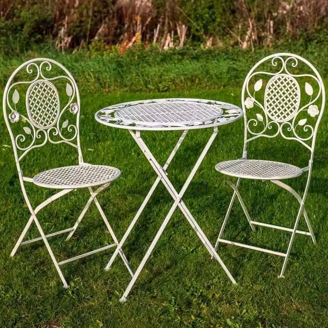 Ascalon Design Ltd 3-Piece Metal Bistro Set in Beige and White, W: 60 cm, D: 60 cm, H: 73 cm