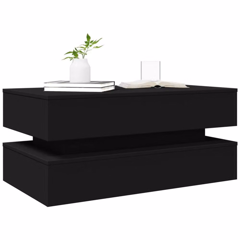 Berkfield Home Modern Black Coffee Table with LED Lights W/D/H: 90 x 50 x 40 cm – 6