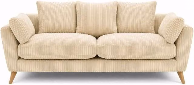 Bliss Furniture Harlow Jumbo Cord 2 Seater Sofa in Beige with Scatter Cushions and Solid Wood Frame