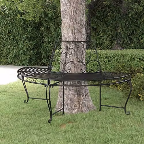 vidaXL Half Round Tree Bench in Black Matt Steel, Diameter: 160 cm – 2