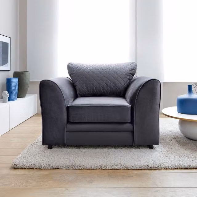 Abakus Direct Chicago Spill-Proof Velvet Armchair in Dark Grey, W/D/H: 102 x 86 x 78 cm