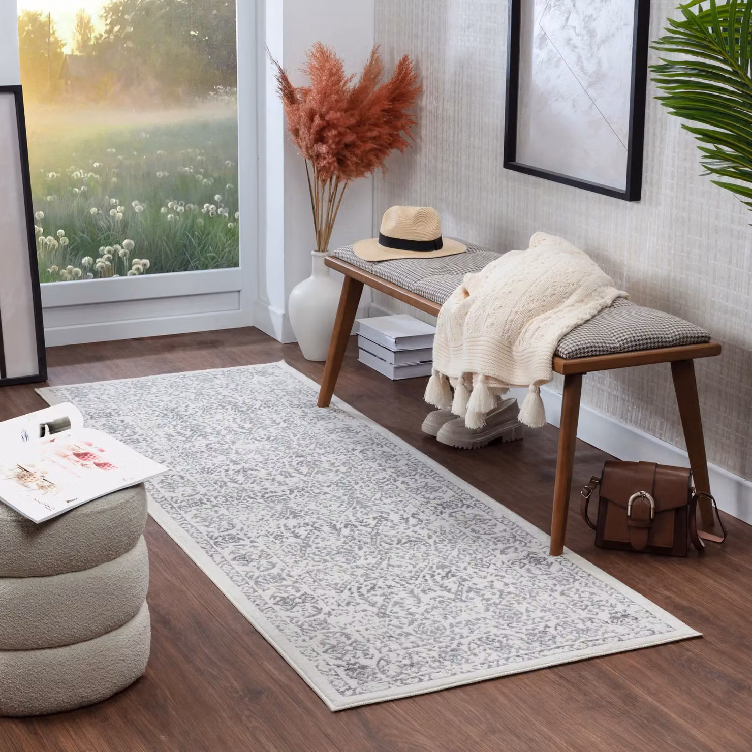 Livabliss Roma Vintage Boho Rectangular Rug in White and Grey, W: 60 cm, D: 90 cm – 5