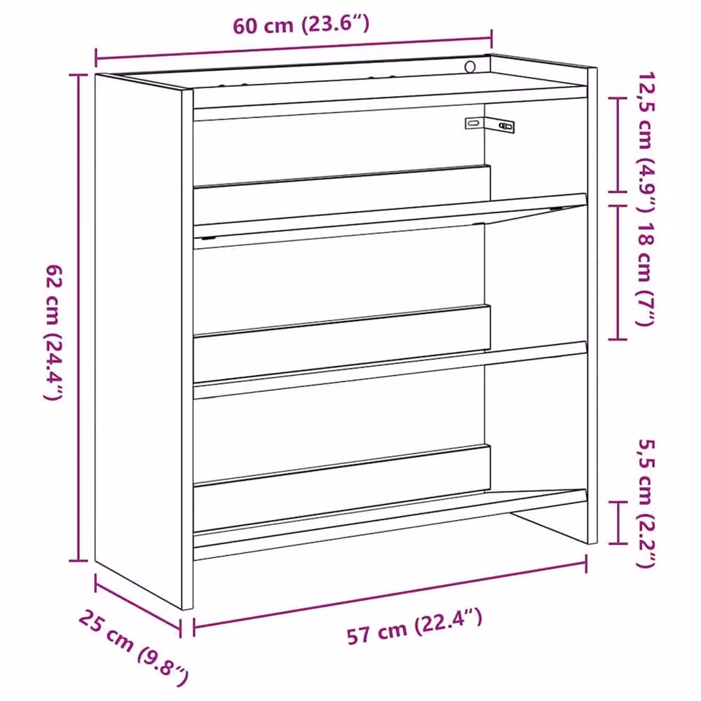 Berkfield Home Rustic Brown Engineered Wood Shoe Rack, W/D/H: 60 x 25 x 62 cm – 6