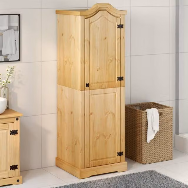 Berkfield Home Corona Wardrobe in Light Brown Waxed Solid Pine, W/D/H: 55 x 52 x 170 cm
