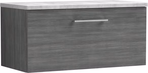 Balterley Level 800mm Wall Hung 1 Drawer Vanity Unit with Laminate Worktop in Anthracite Woodgrain Grey – 1