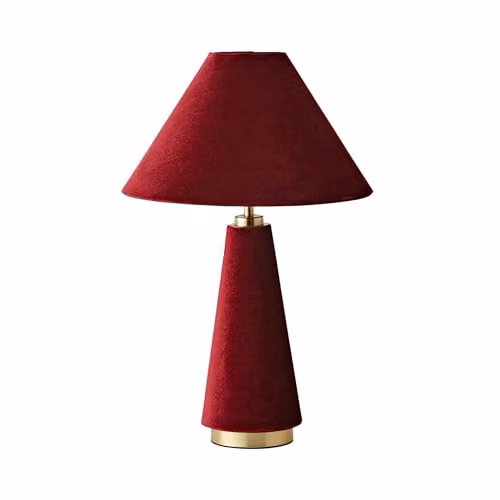 ValueLights Martha Conical Burgundy Velvet Table Lamp with Bulb and Gold/Brass Base – 2