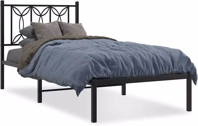 Berkfield Home Metal Bed Frame with Headboard, Black, W/D/H: 90 x 190 cm