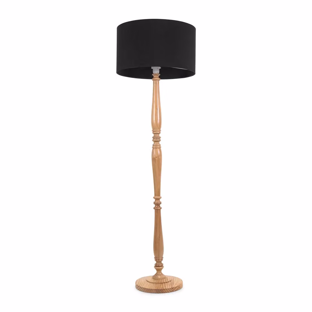 ValueLights Victoria Traditional Floor Lamp with Wood Base, Grey Fabric Drum Shade and LED Bulb in Black – 2
