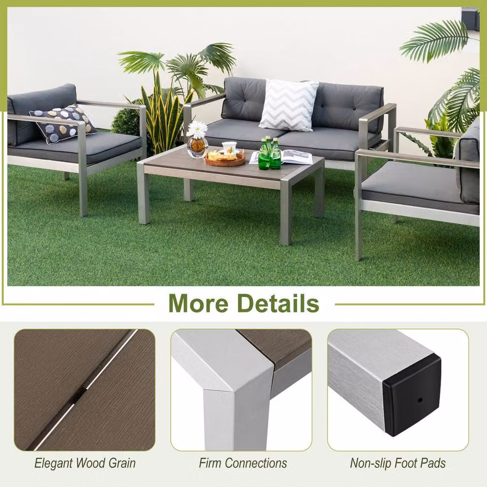 Costway Modern Rectangular Outdoor Coffee Table in Grey Powder Coated Aluminium – 5